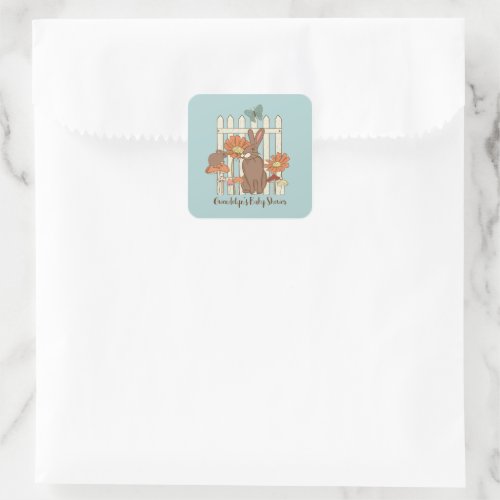 Rabbit and Mouse Cute Personalized Cottagecore Square Sticker