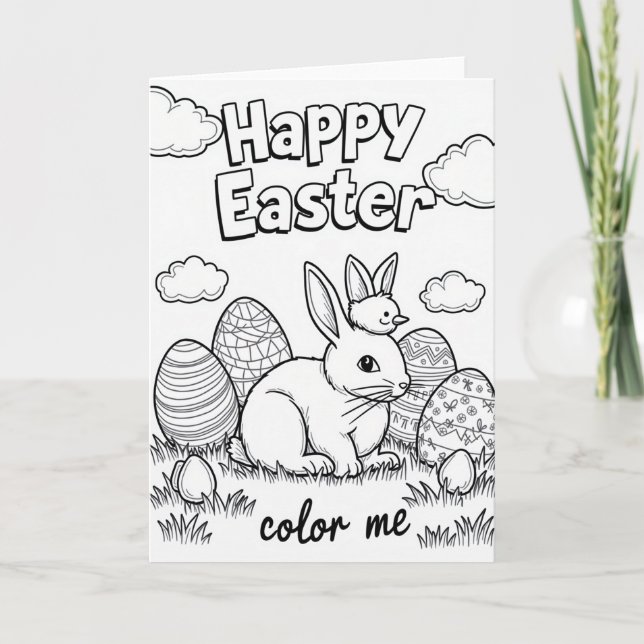 Rabbit And Patterned Eggs Card (Front)