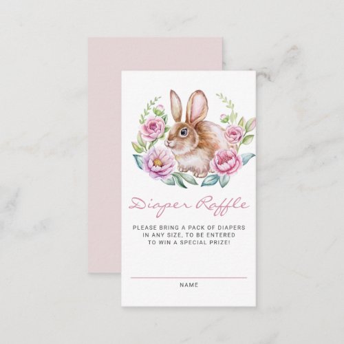 Rabbit and Pink Flowers Baby Shower Diaper Raffle Enclosure Card