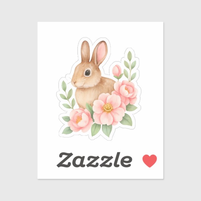 Rabbit and Pink Flowers Easter  Sticker (Sheet)