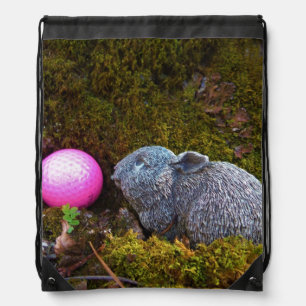 rabbit and pink golf ball drawstring bag