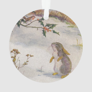 Rabbit and Robin Vintage Image Ornament