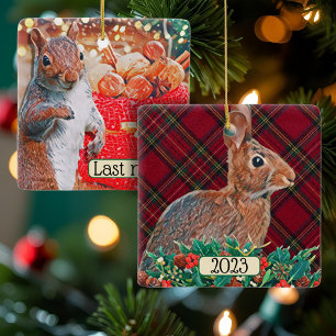 Rabbit and Squirrel Double-Sided Customizable Ceramic Ornament