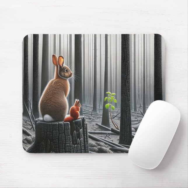 Rabbit and Squirrel In a Charred Forest Mouse Pad (With Mouse)