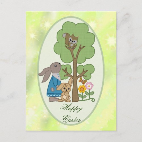rabbit and squirrel  postcard