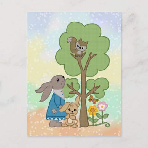 rabbit and squirrel postcard