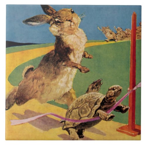 Rabbit and the Hare by Harry Rountree Ceramic Tile