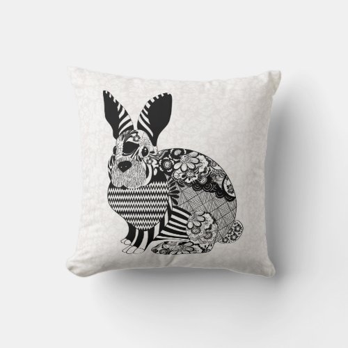 Rabbit And White Damask Throw Pillow