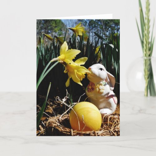 Rabbit and Yellow  Easter egg Holiday Card