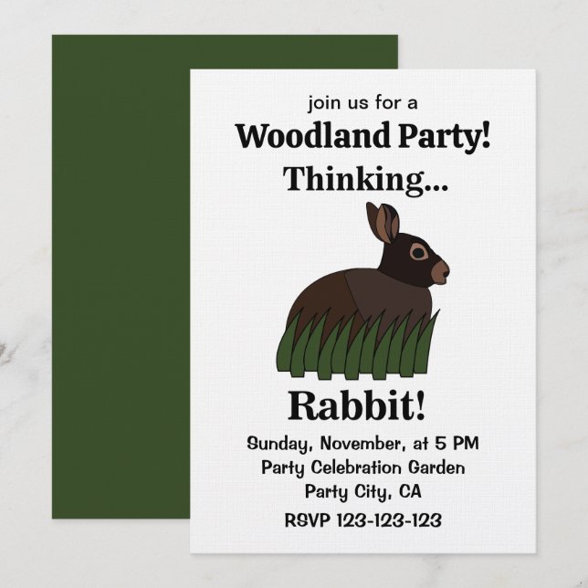 Rabbit Animal Cute Bunny Woodland Party Invitation (Front/Back)