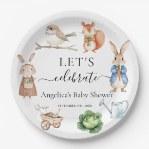 Rabbit Animals Garden Tools Baby Shower Paper Plates