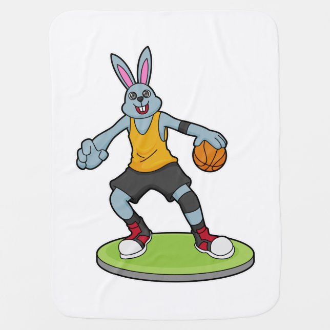 Rabbit as Basketball player with Basketball Baby Blanket (Front)