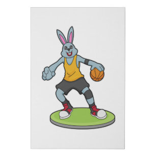 Rabbit as Basketball player with Basketball Faux Canvas Print