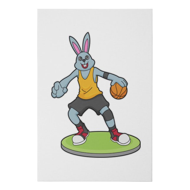 Rabbit as Basketball player with Basketball Faux Canvas Print (Front)