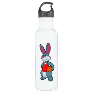 Rabbit as Basketball player with Basketball Stainless Steel Water Bottle