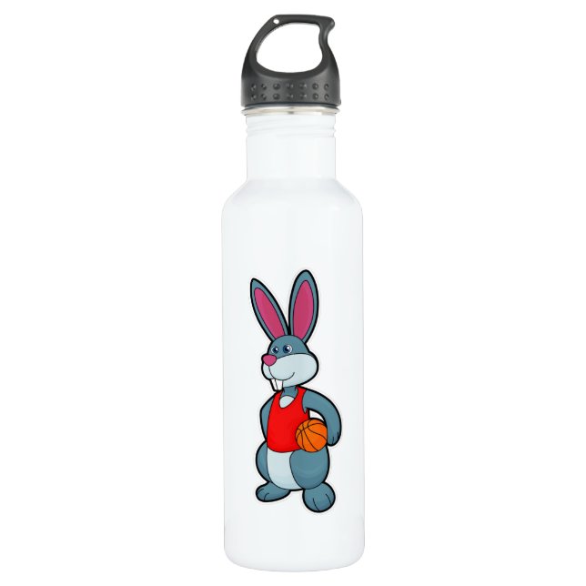 Rabbit as Basketball player with Basketball Stainless Steel Water Bottle (Front)