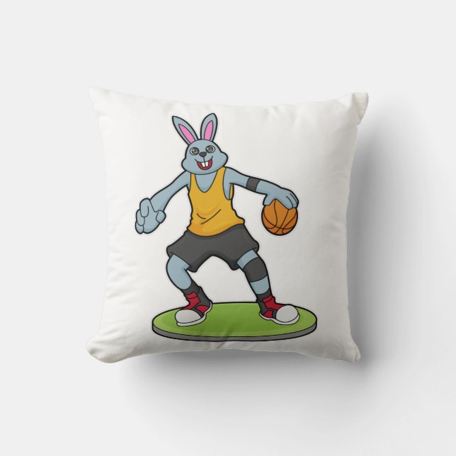 Rabbit as Basketball player with Basketball Throw Pillow (Front)