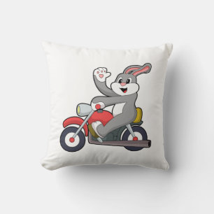 Rabbit as Biker with Motorcycle.PNG Throw Pillow
