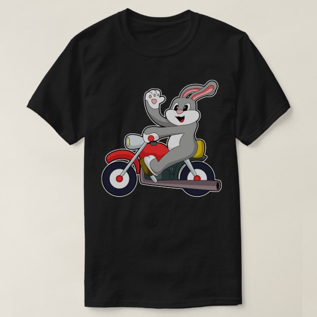 Rabbit as Biker with Motorcycle T-Shirt (Design Front)