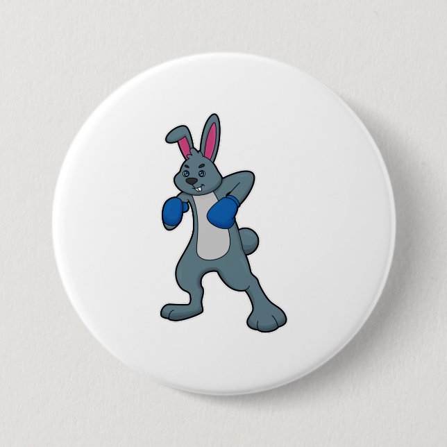 Rabbit as Boxer with Boxing gloves Button (Front)