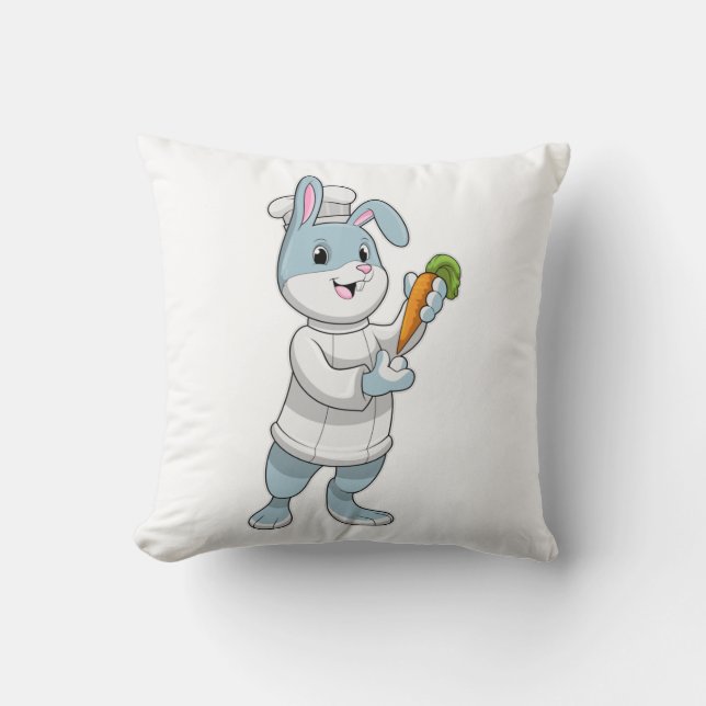 Rabbit as Cook with Carrot Throw Pillow (Front)
