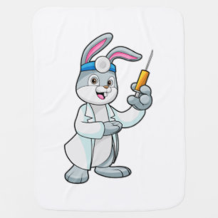 Rabbit as Doctor at Vaccination with Syringe Baby Blanket