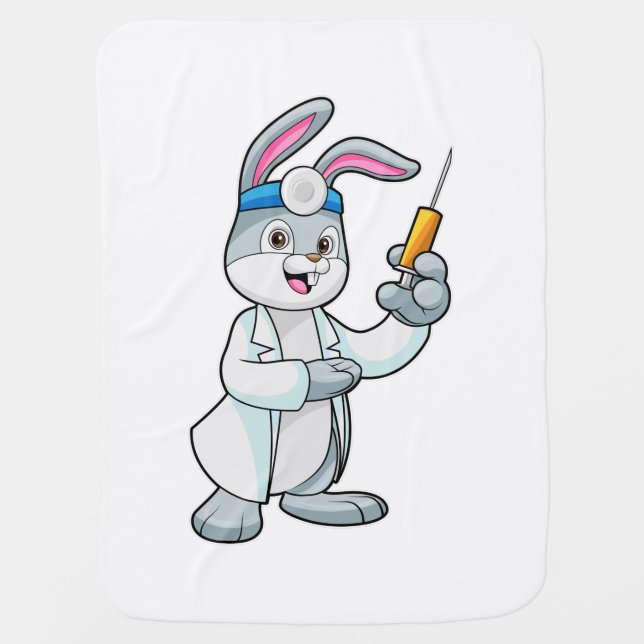 Rabbit as Doctor at Vaccination with Syringe Baby Blanket (Front)