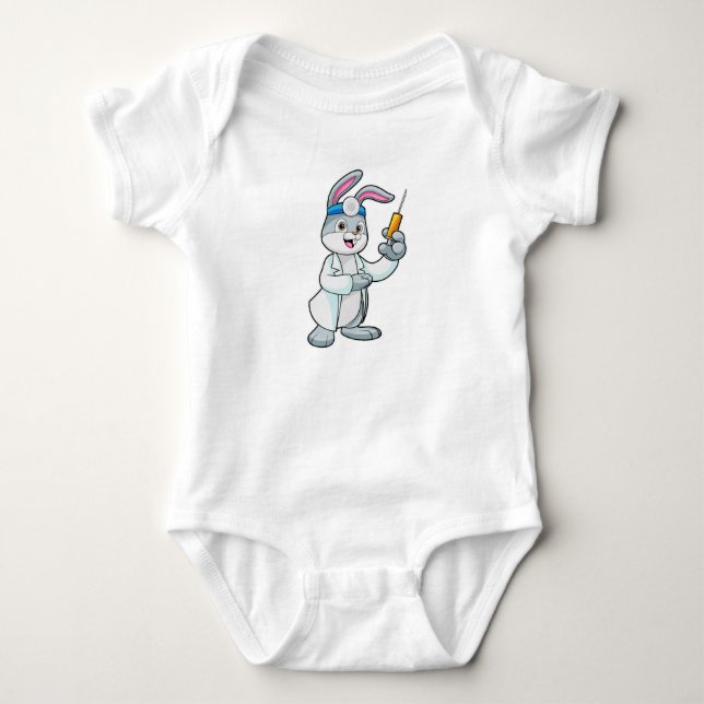 Rabbit as Doctor at Vaccination with Syringe Baby Bodysuit (Front)