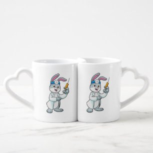 Rabbit as Doctor at Vaccination with Syringe Coffee Mug Set