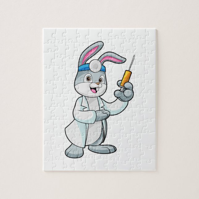 Rabbit as Doctor at Vaccination with Syringe Jigsaw Puzzle (Vertical)