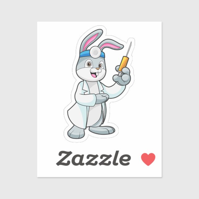 Rabbit as Doctor at Vaccination with Syringe Sticker (Sheet)