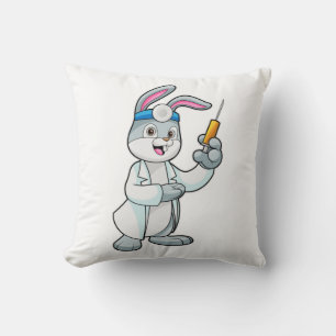 Rabbit as Doctor at Vaccination with Syringe Throw Pillow