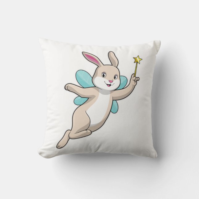 Rabbit as Fairy with Magic wand Throw Pillow (Front)
