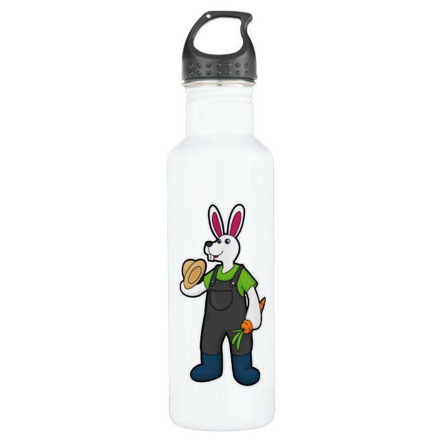 Rabbit as Farmer with Carrot & Hat Stainless Steel Water Bottle (Front)