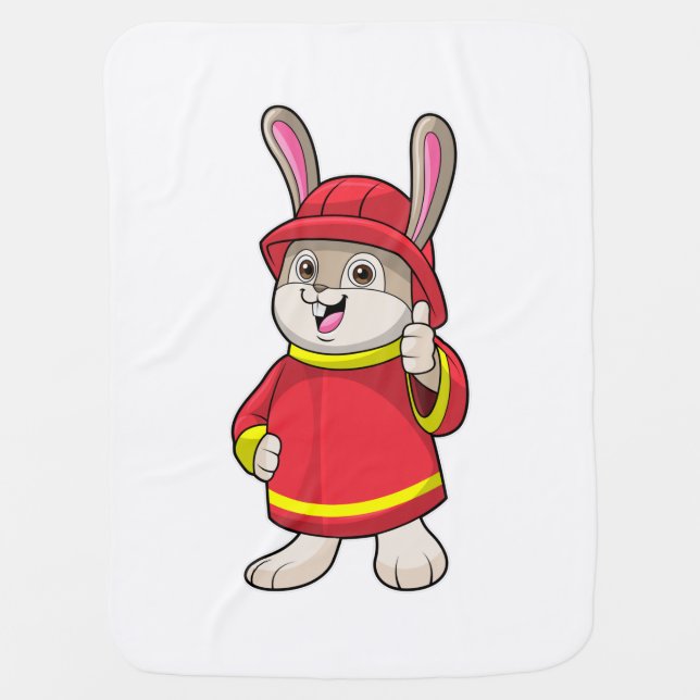 Rabbit as Firefighter with Helmet Baby Blanket (Front)