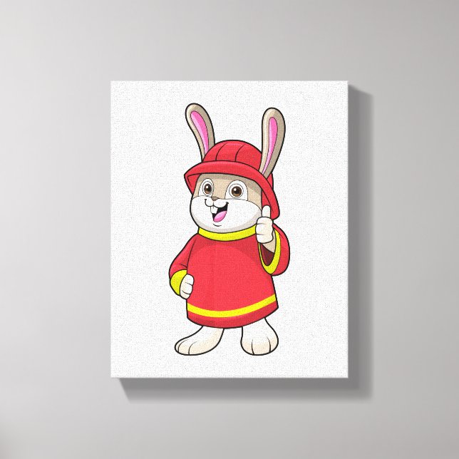 Rabbit as Firefighter with Helmet Canvas Print (Front)