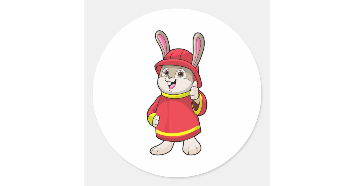 Rabbit as Firefighter with Helmet Classic Round Sticker | Zazzle