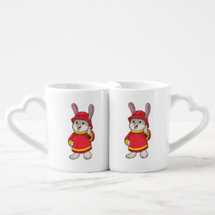 Rabbit as Firefighter with Helmet Coffee Mug Set