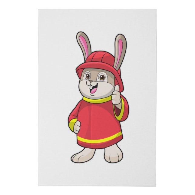 Rabbit as Firefighter with Helmet Faux Canvas Print (Front)