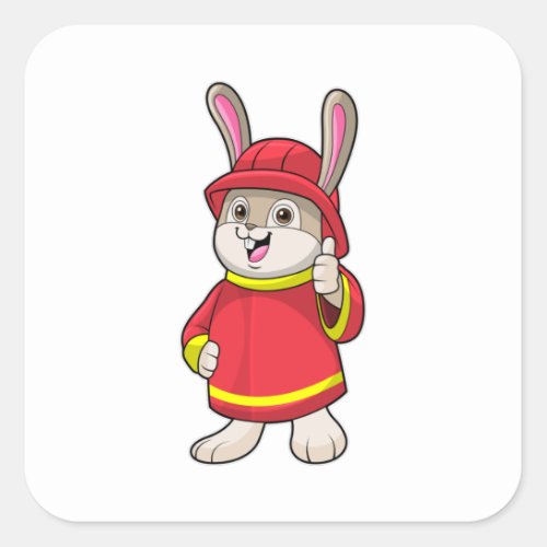 Rabbit as Firefighter with Helmet Square Sticker