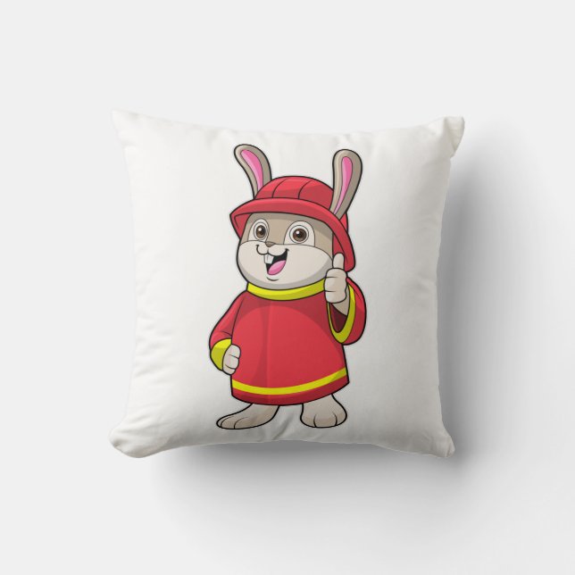 Rabbit as Firefighter with Helmet Throw Pillow (Front)