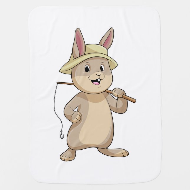 Rabbit as Fisher with Fishing rod Baby Blanket (Front)