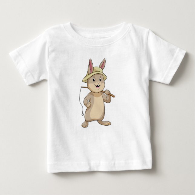 Rabbit as Fisher with Fishing rod Baby T-Shirt (Front)