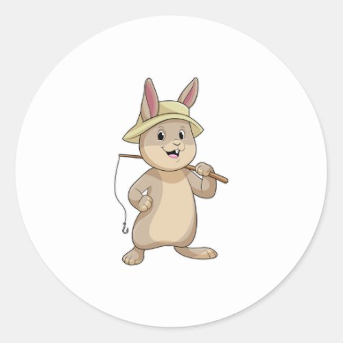 Rabbit as Fisher with Fishing rod Classic Round Sticker