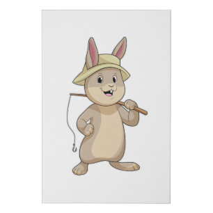 Rabbit as Fisher with Fishing rod Faux Canvas Print