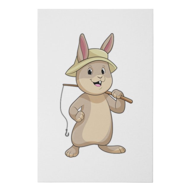 Rabbit as Fisher with Fishing rod Faux Canvas Print (Front)