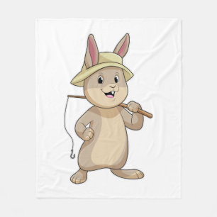 Rabbit as Fisher with Fishing rod Fleece Blanket