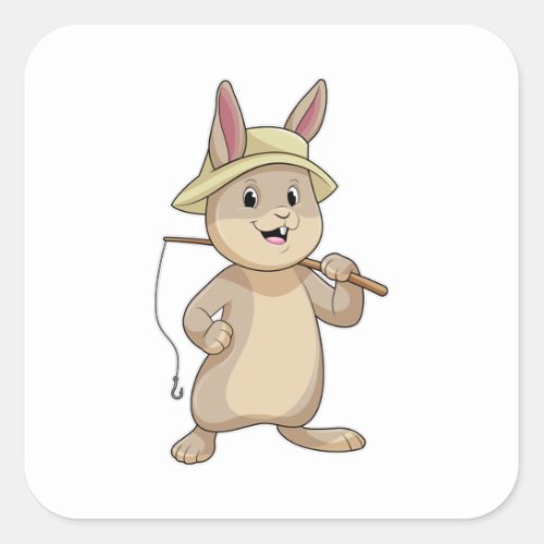 Rabbit as Fisher with Fishing rod Square Sticker