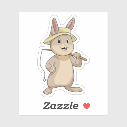 Rabbit as Fisher with Fishing rod Sticker