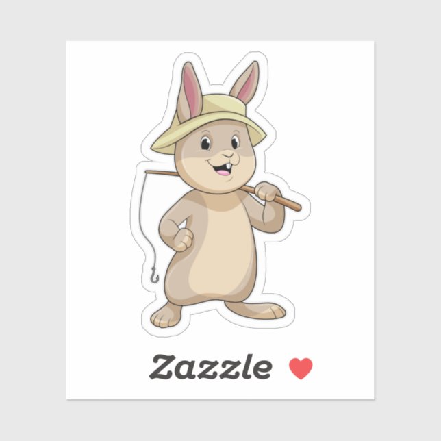 Rabbit as Fisher with Fishing rod Sticker (Sheet)